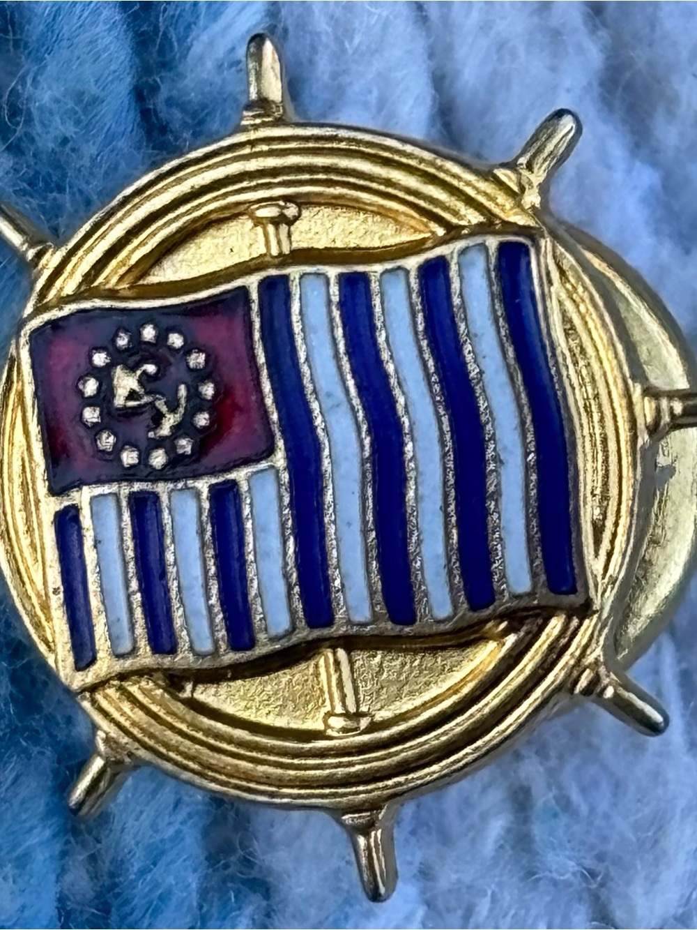 Nautical Flag Enamel Pin - Gold and Blue